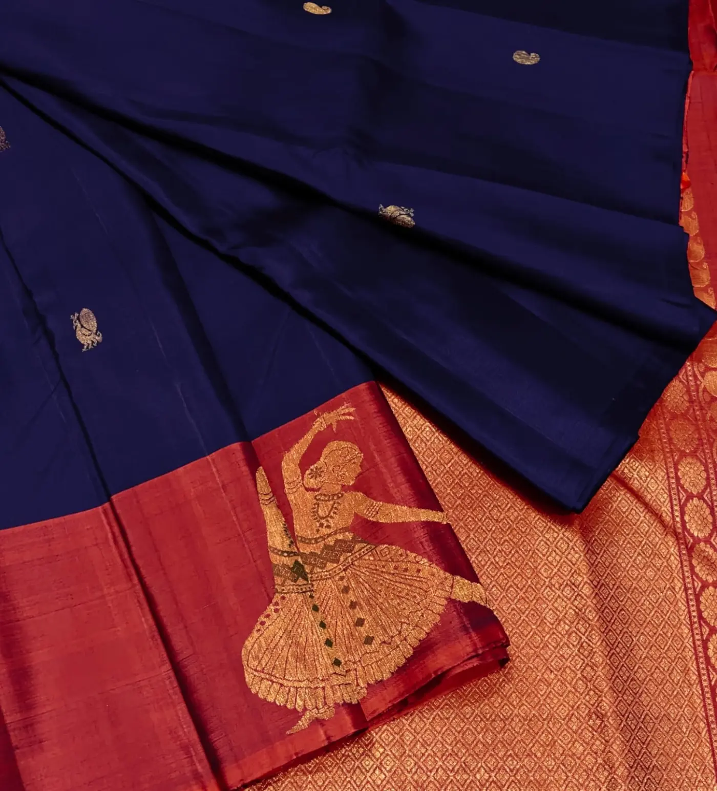Royal Blue & Copper Gold Temple Saree